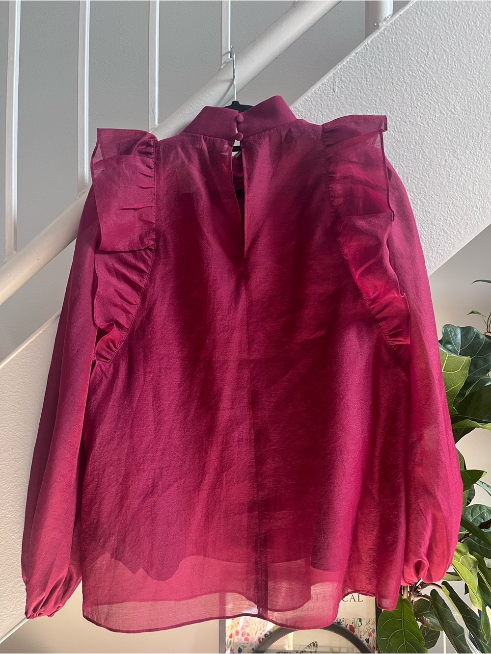 Ted Baker Sheer Ruffle-Detail Blouse in Raspberry - Picture 3 of 4